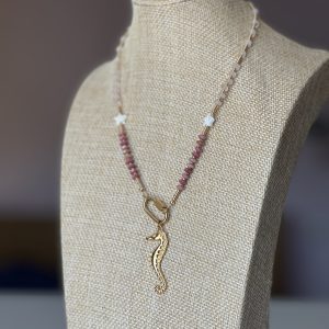 Atelier CVL collier quartz, rhodonites facettées et étoiles de nacre