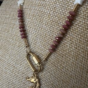 Atelier CVL collier quartz, rhodonites facettées et étoiles de nacre