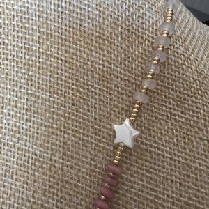 Atelier CVL collier quartz, rhodonites facettées et étoiles de nacre