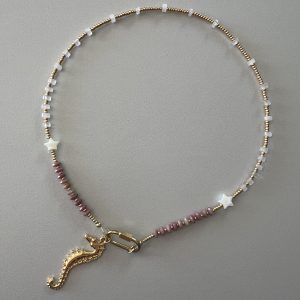 Atelier CVL collier quartz, rhodonites facettées et étoiles de nacre