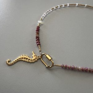 Atelier CVL collier quartz, rhodonites facettées et étoiles de nacre