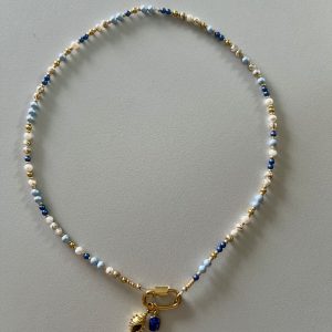 Collier coquillage, perles et lapis lazuli