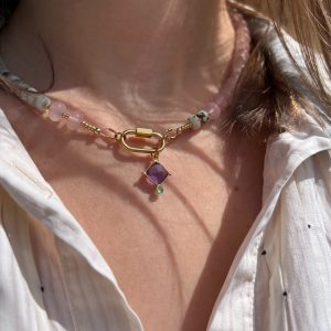 Atelier CVL Collier amethyste, onyx vert, labradorite et quartz rose - pièce unique - fait main