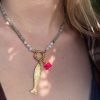 Collier labradorite, perles d'eau douce, breloques poisson et pierres