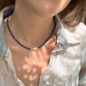 Collier lapis lazuli perles d'eau douce atelier CVL