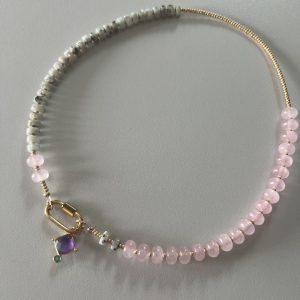 Atelier CVL Collier amethyste, onyx vert, labradorite et quartz rose - pièce unique - fait main
