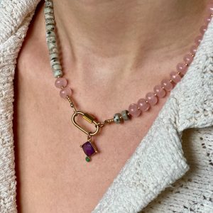 Atelier CVL Collier amethyste, onyx vert, labradorite et quartz rose - pièce unique - fait main