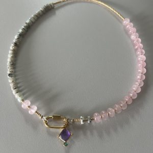 Atelier CVL Collier amethyste, onyx vert, labradorite et quartz rose - pièce unique - fait main