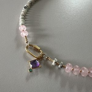 Atelier CVL Collier amethyste, onyx vert, labradorite et quartz rose - pièce unique - fait main