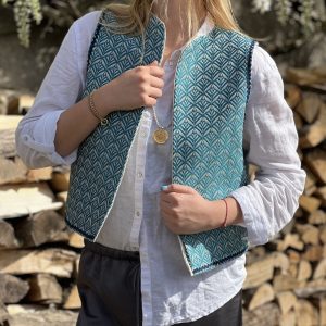 Gilet, veste sans manche, jacquard – Taille M – Fait main à Lyon.