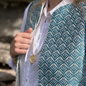 Gilet, veste sans manche, jacquard – Taille M – Fait main à Lyon.