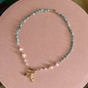 Collier Amazonite et perles d'eau douce quartz fumé Atelier CVL