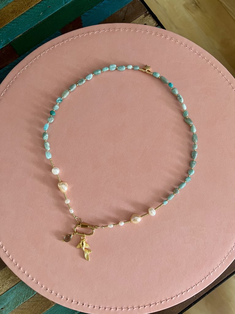 Collier Amazonite et perles d'eau douce quartz fumé Atelier CVL