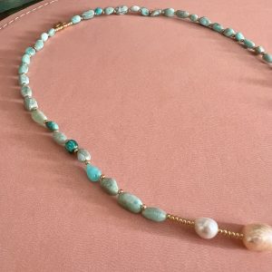 Collier Amazonite et perles d'eau douce quartz fumé Atelier CVL