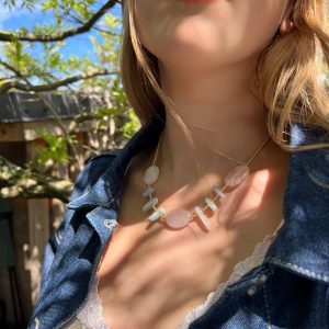 Collier quartz rose et aigue marine ATELIER CVL