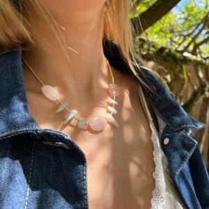 Collier quartz rose et aigue marine ATELIER CVL