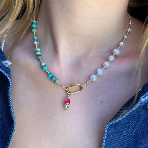 Collier asymétrique regalite et perles d'eau douce - pièce unique Atelier CVL