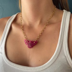 Collier aigle calcédoine rose atelier CVL